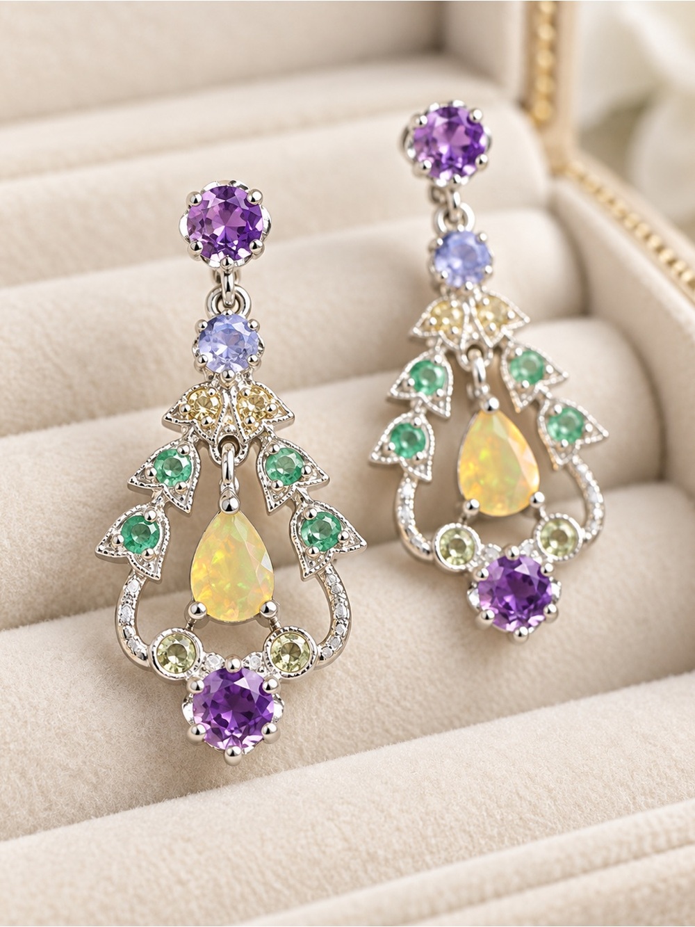 Multi-Color Opal and Gemstone Drop Earrings